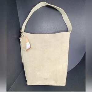 Margot New York Neutral Suede Genuine Leather Kaye Bucket Large Tote Lined